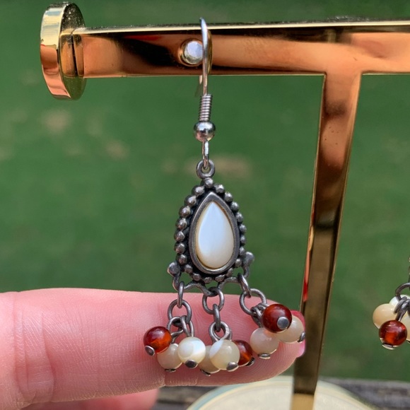 Sterling Silver 925 Stamped Teardrop Stone Earrings - Picture 4 of 8